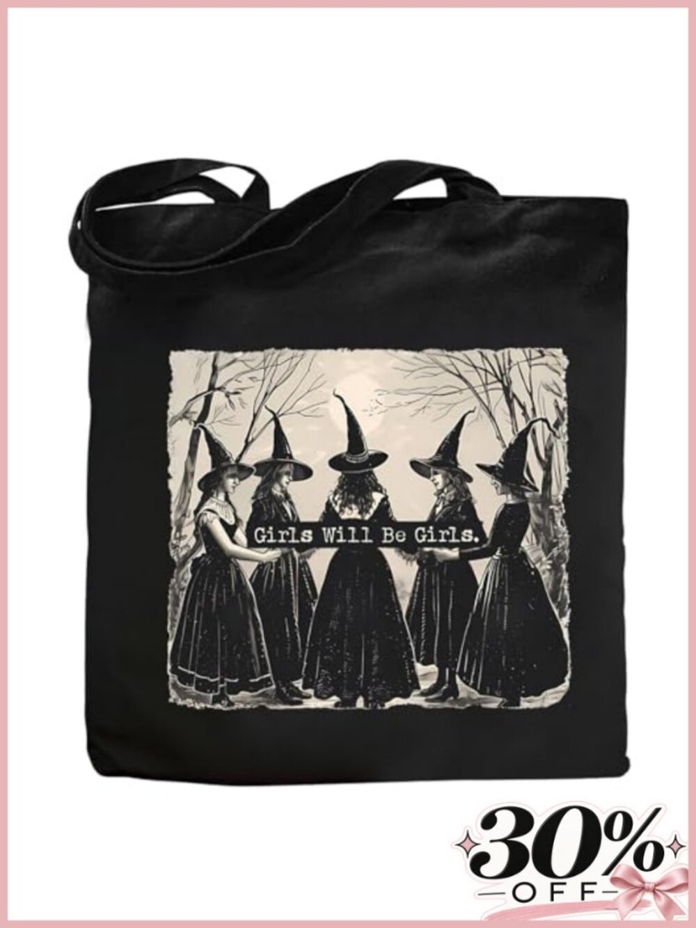 Canvas Tote Bag for Women, Witchy Gothic Design, Durable Cotton Reusable